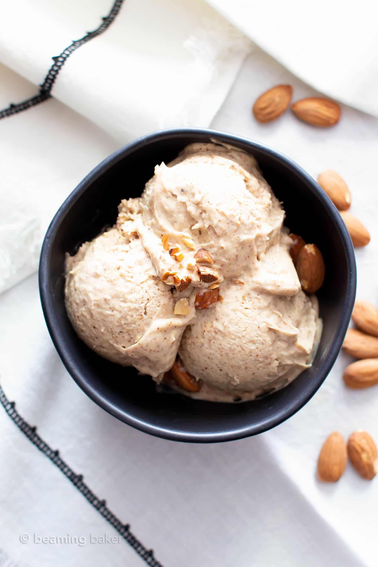 vegan gluten free almond butter ice cream in a bowl