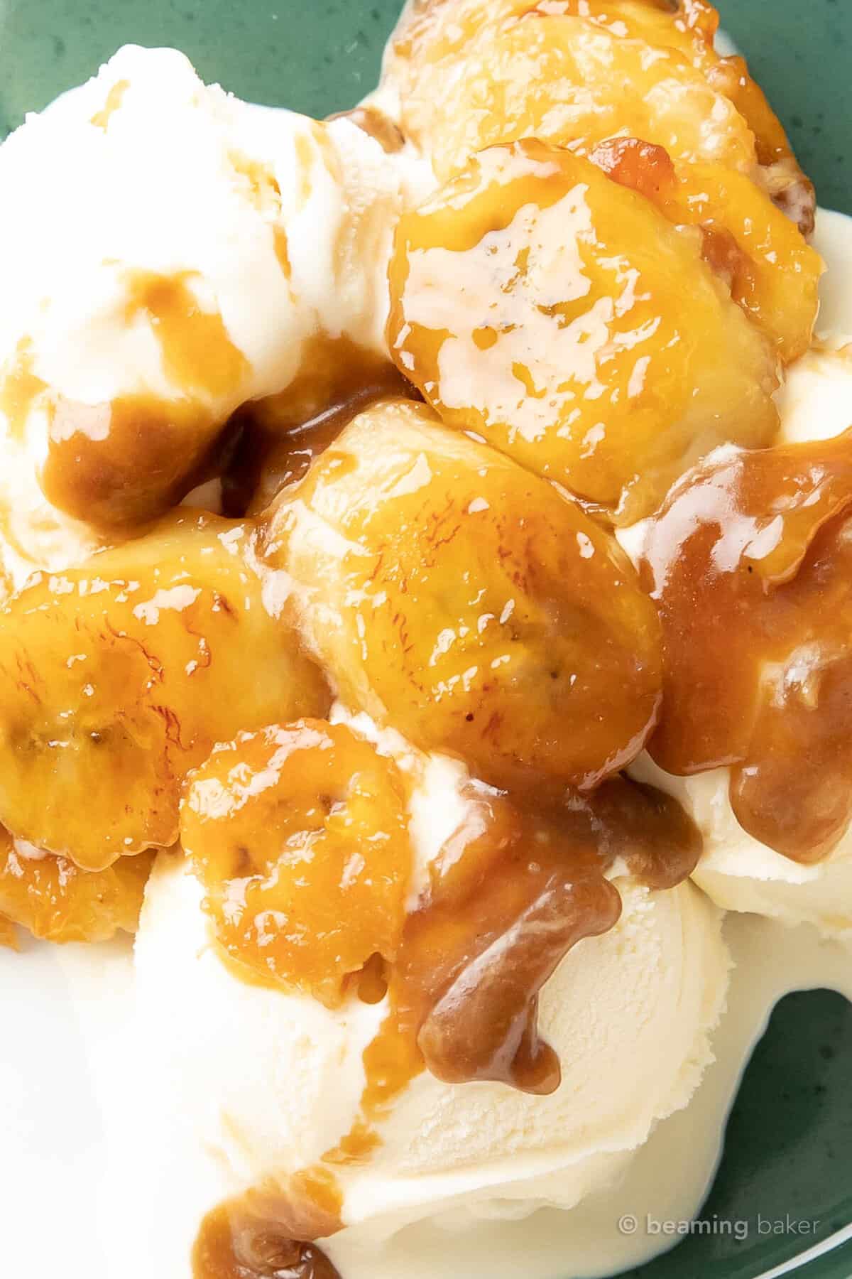 close up to showcase creamy texture of sauce and tender bits in this dessert