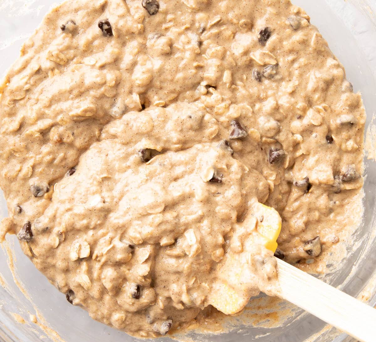 Close up photo of the finished batter before pouring into a loaf pan